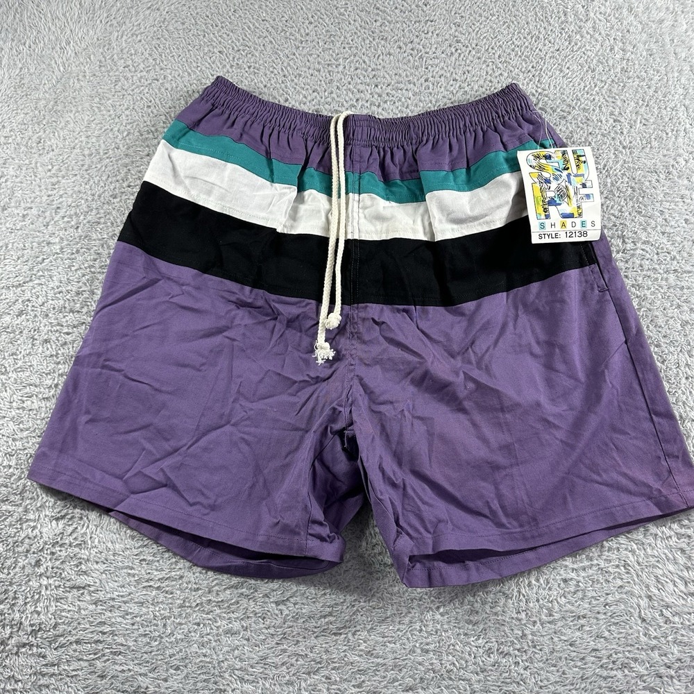 Vintage 80s 90s‎ Surf Shades Shorts Mens Medium Purple Colorblock Mesh Lined NWT